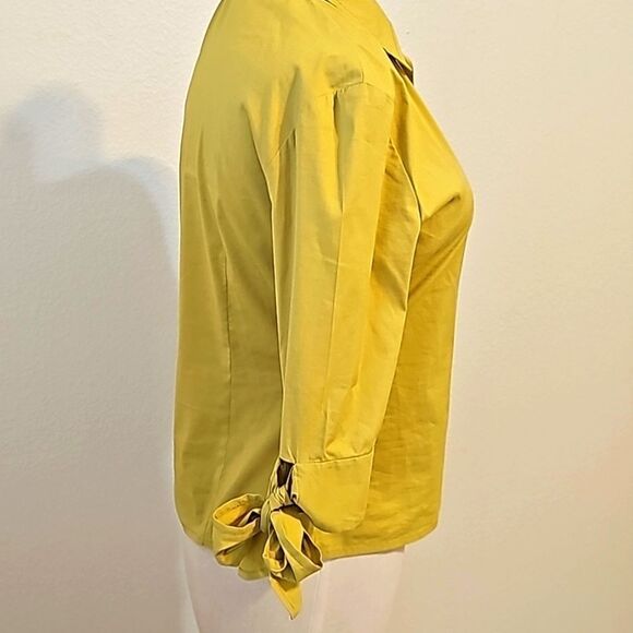 BCBG Max Azria mustard yellow, green cotton wrap  shirt size small - Picture 3 of 11
